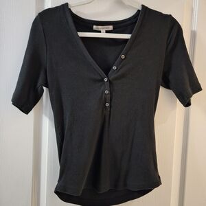 Black Short-Sleeve Henley Top